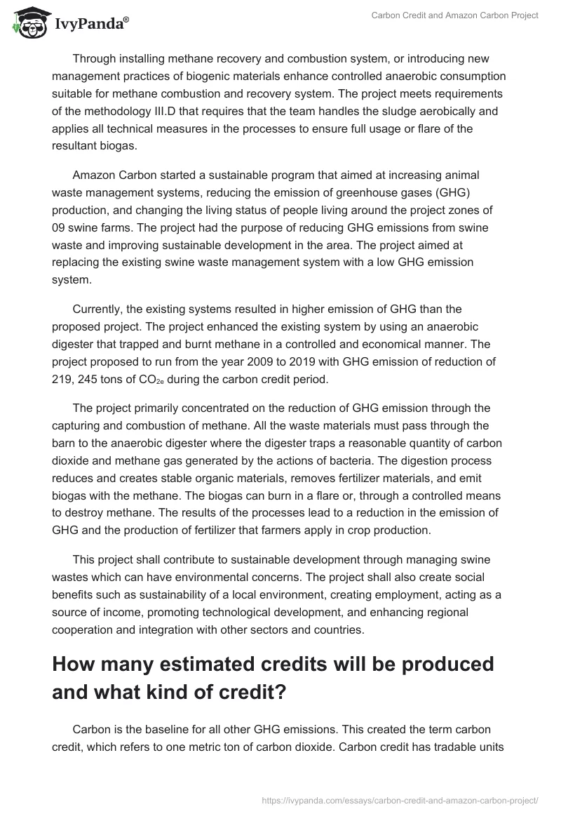 Carbon Credit and Amazon Carbon Project. Page 2