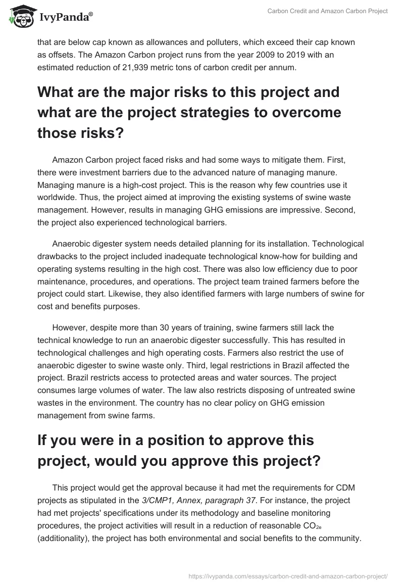 Carbon Credit and Amazon Carbon Project. Page 3