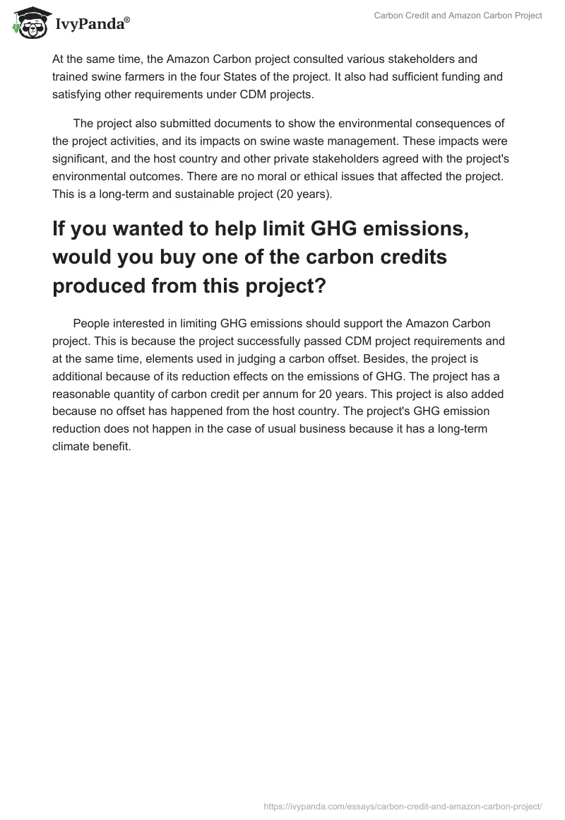 Carbon Credit and Amazon Carbon Project. Page 4