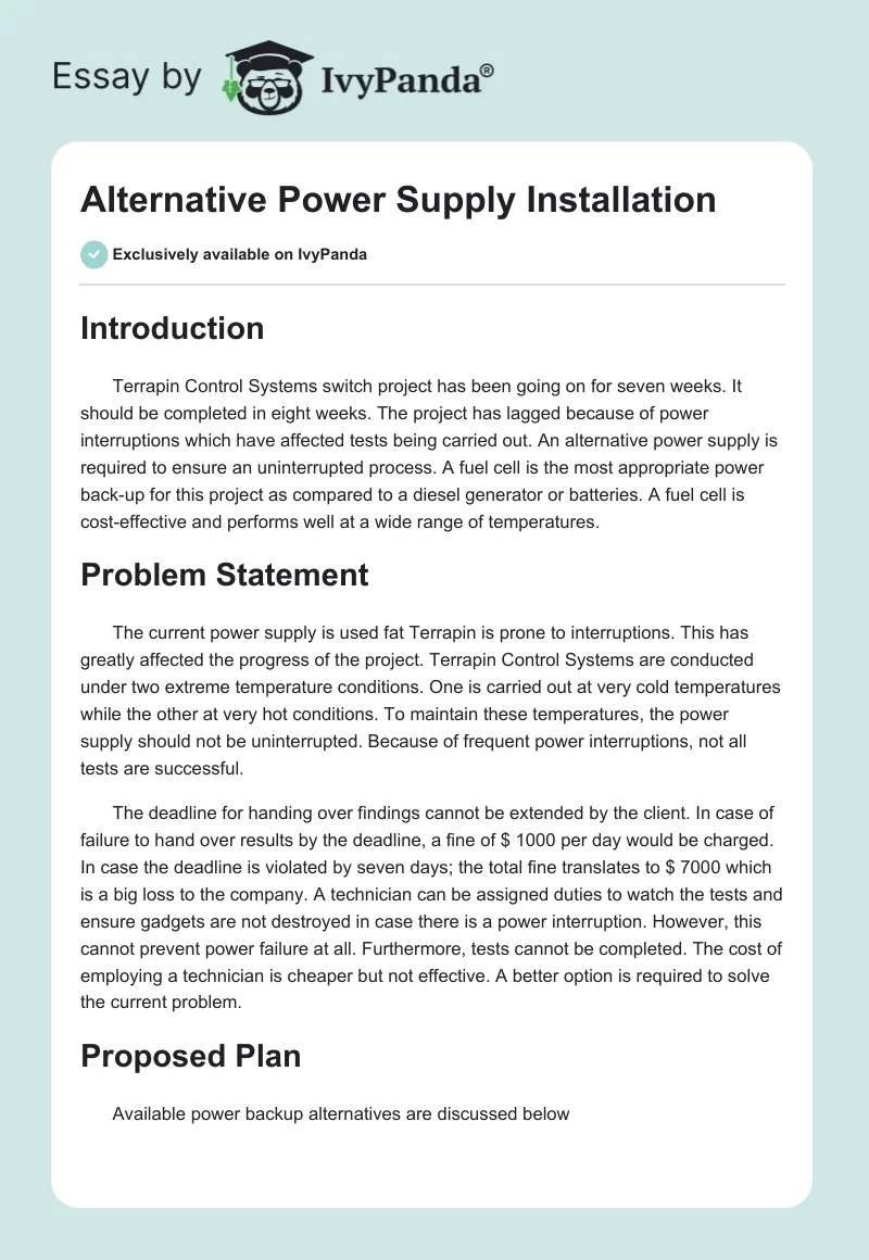 Alternative Power Supply Installation. Page 1