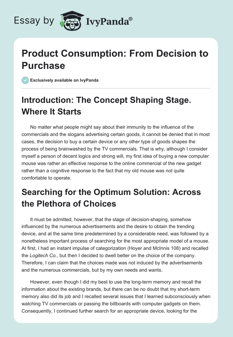 Product Consumption: From Decision to Purchase. Page 1