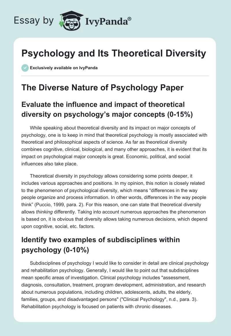 Psychology and Its Theoretical Diversity. Page 1