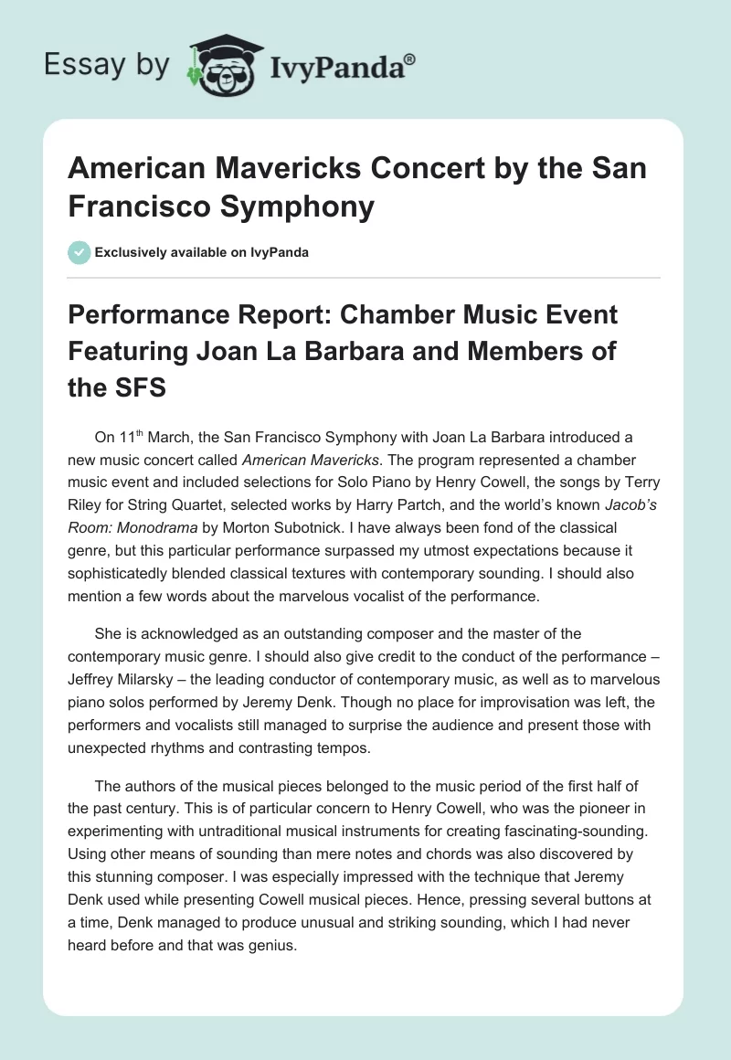 American Mavericks Concert by the San Francisco Symphony. Page 1