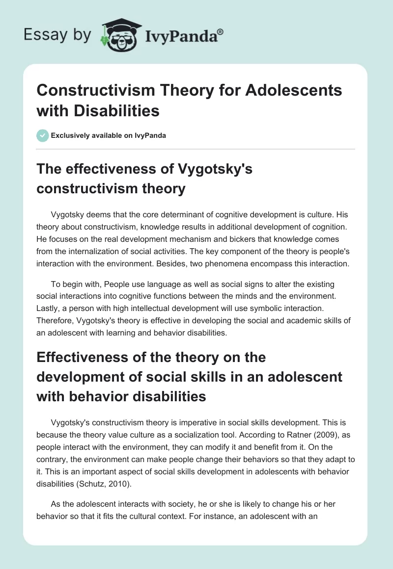 Constructivism Theory for Adolescents with Disabilities. Page 1