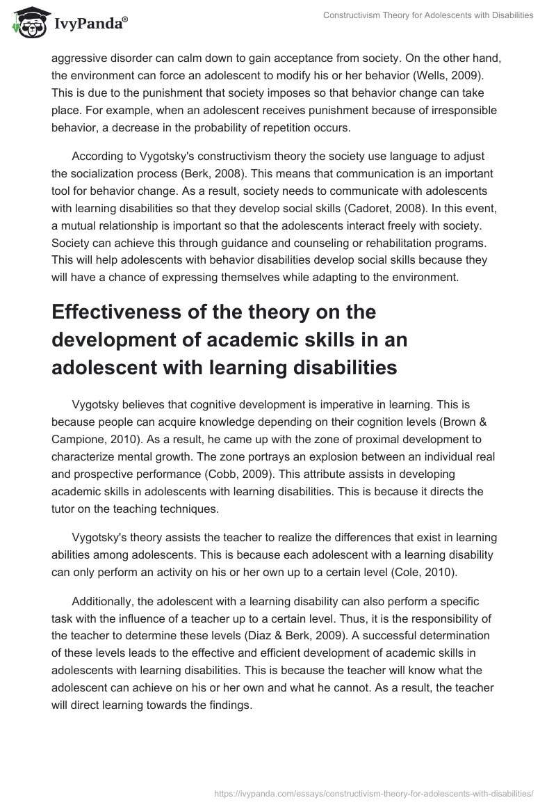 Constructivism Theory for Adolescents with Disabilities. Page 2