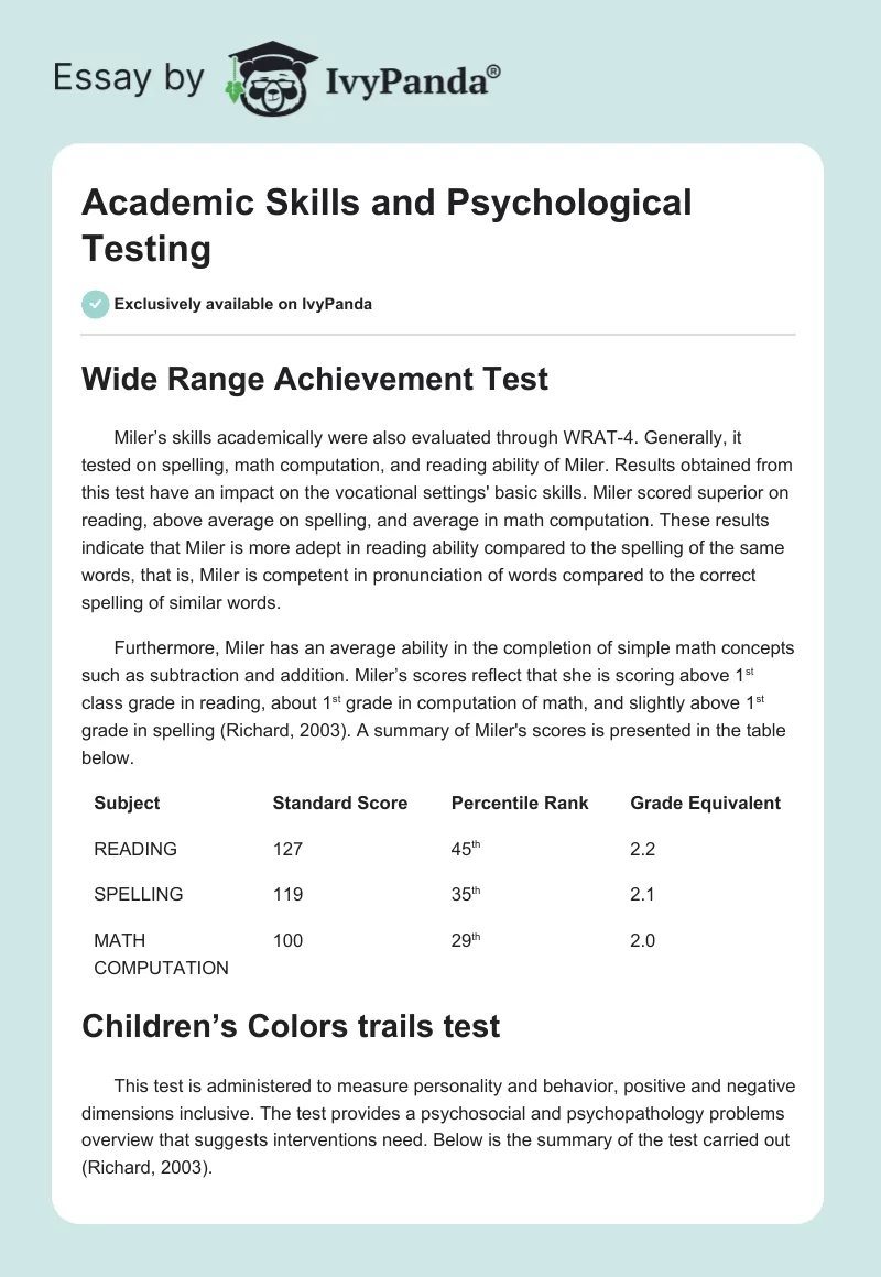 Academic Skills and Psychological Testing. Page 1