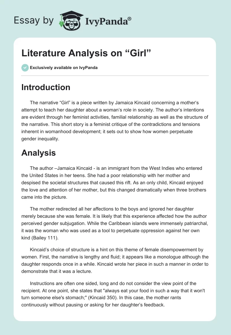 Literature Analysis on “Girl”. Page 1
