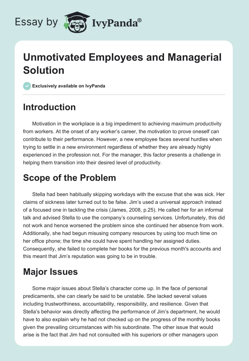 Unmotivated Employees and Managerial Solution. Page 1