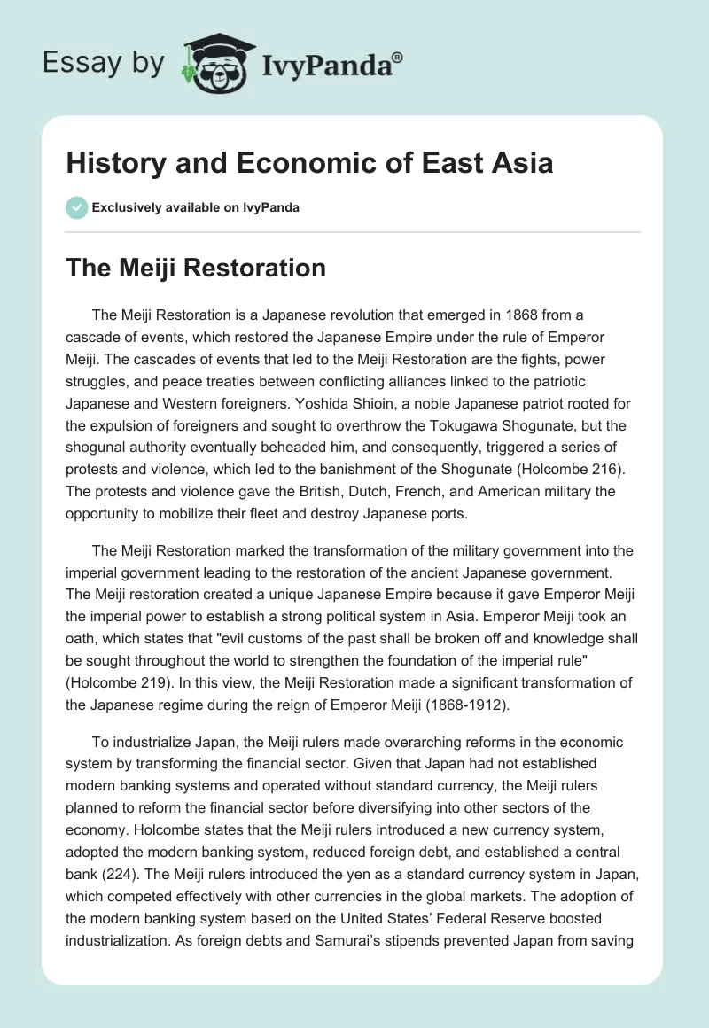 History and Economic of East Asia. Page 1