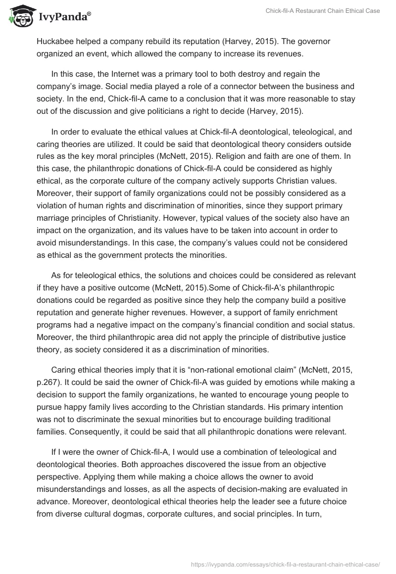 Chick-fil-A Restaurant Chain Ethical Case. Page 2