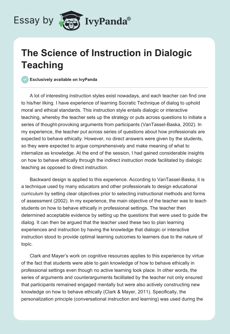 The Science of Instruction in Dialogic Teaching. Page 1