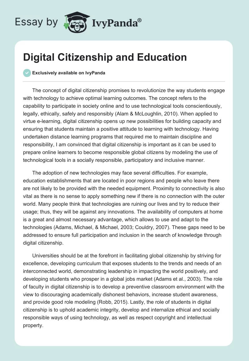 Digital Citizenship and Education. Page 1
