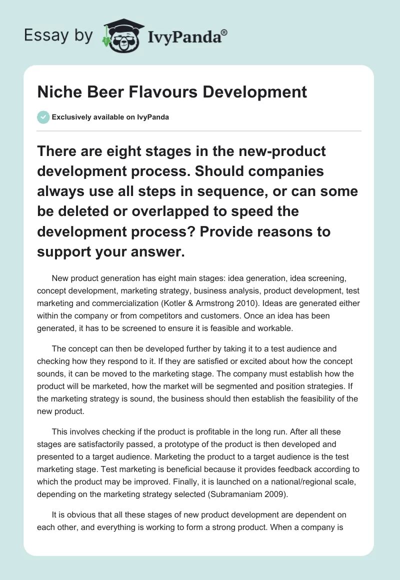 Niche Beer Flavours Development. Page 1