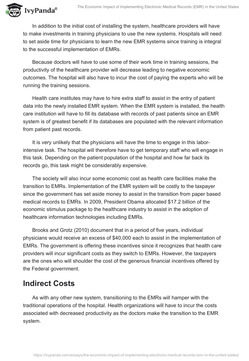 The Economic Impact of Implementing Electronic Medical Records (EMR) in the United States. Page 3