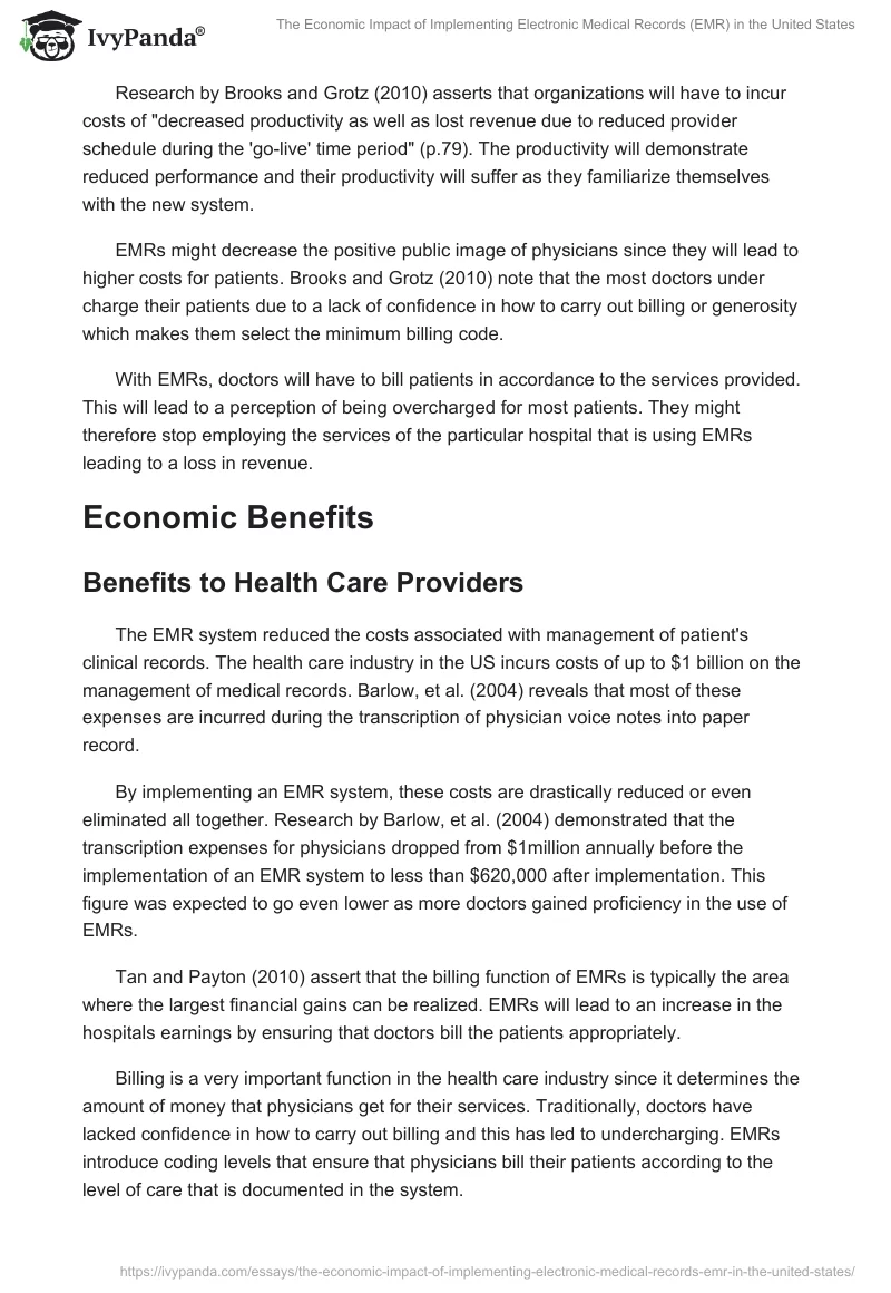 The Economic Impact of Implementing Electronic Medical Records (EMR) in the United States. Page 4