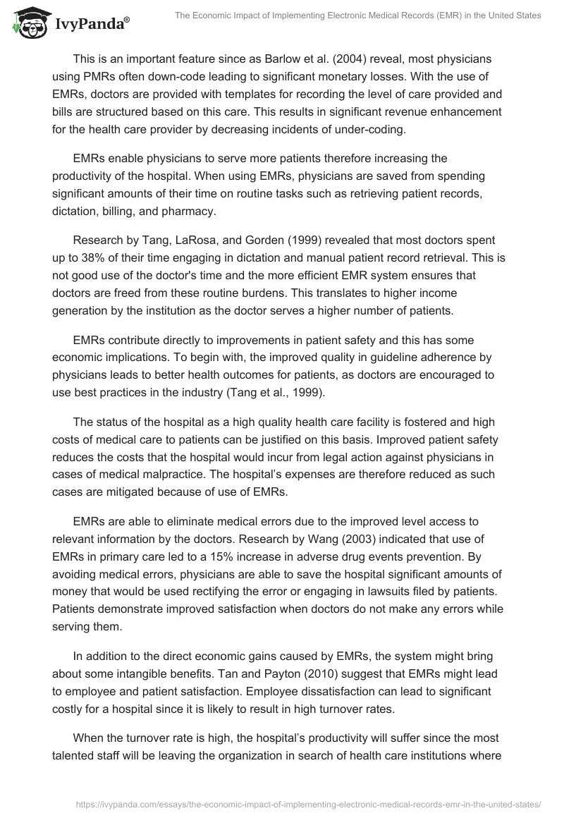 The Economic Impact of Implementing Electronic Medical Records (EMR) in the United States. Page 5