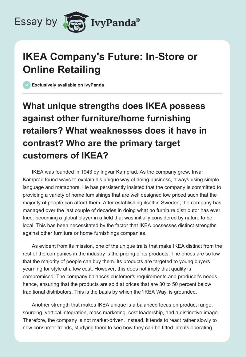 IKEA Company's Future: In-Store or Online Retailing. Page 1
