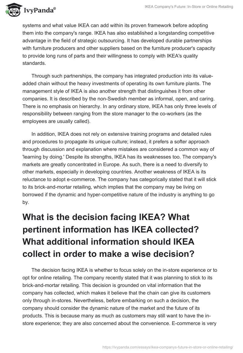 IKEA Company's Future: In-Store or Online Retailing. Page 2
