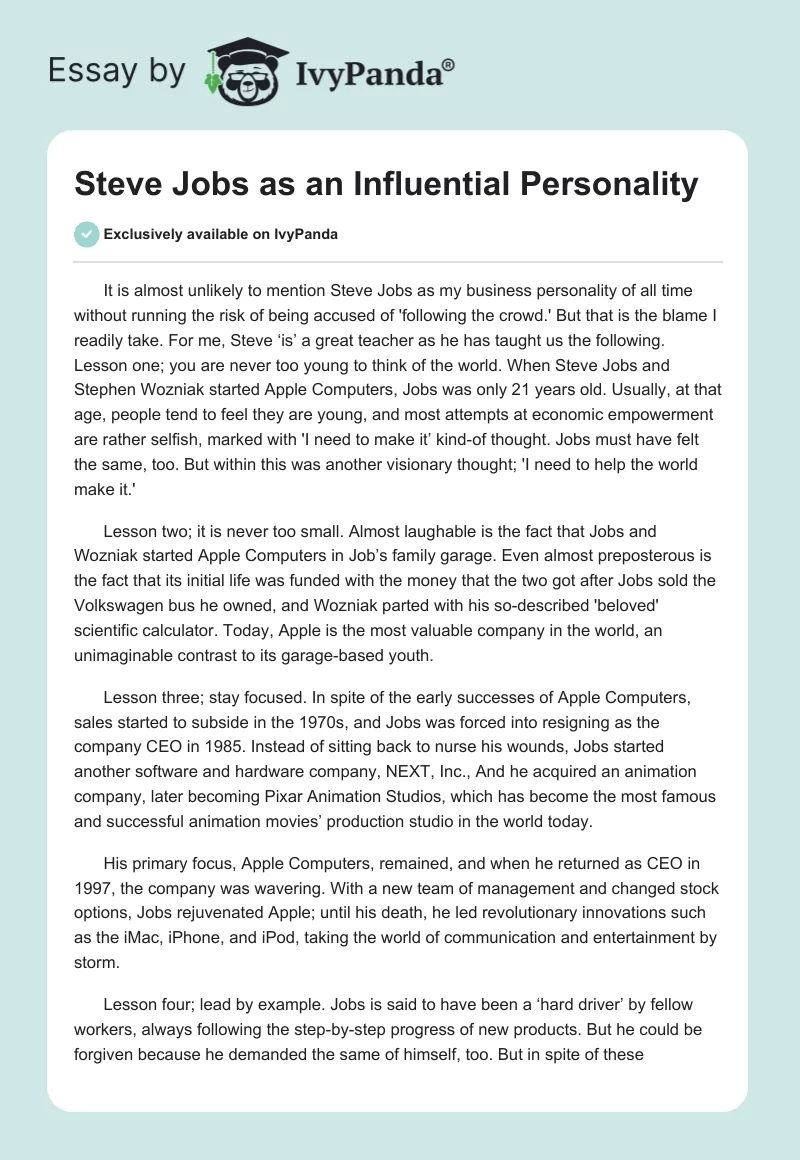 Steve Jobs as an Influential Personality. Page 1