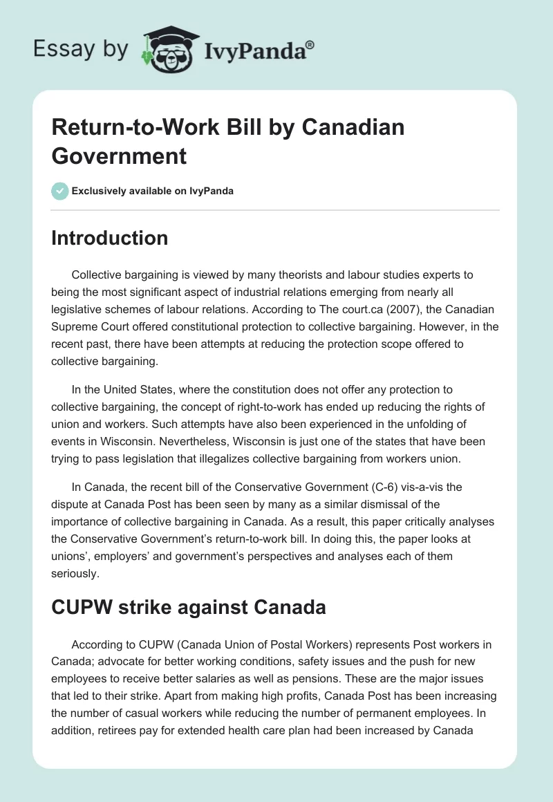 Return-to-Work Bill by Canadian Government. Page 1