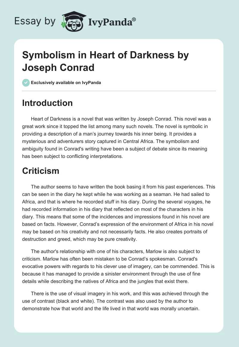 Symbolism in "Heart of Darkness" by Joseph Conrad. Page 1