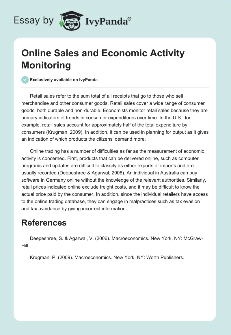 Online Sales and Economic Activity Monitoring. Page 1