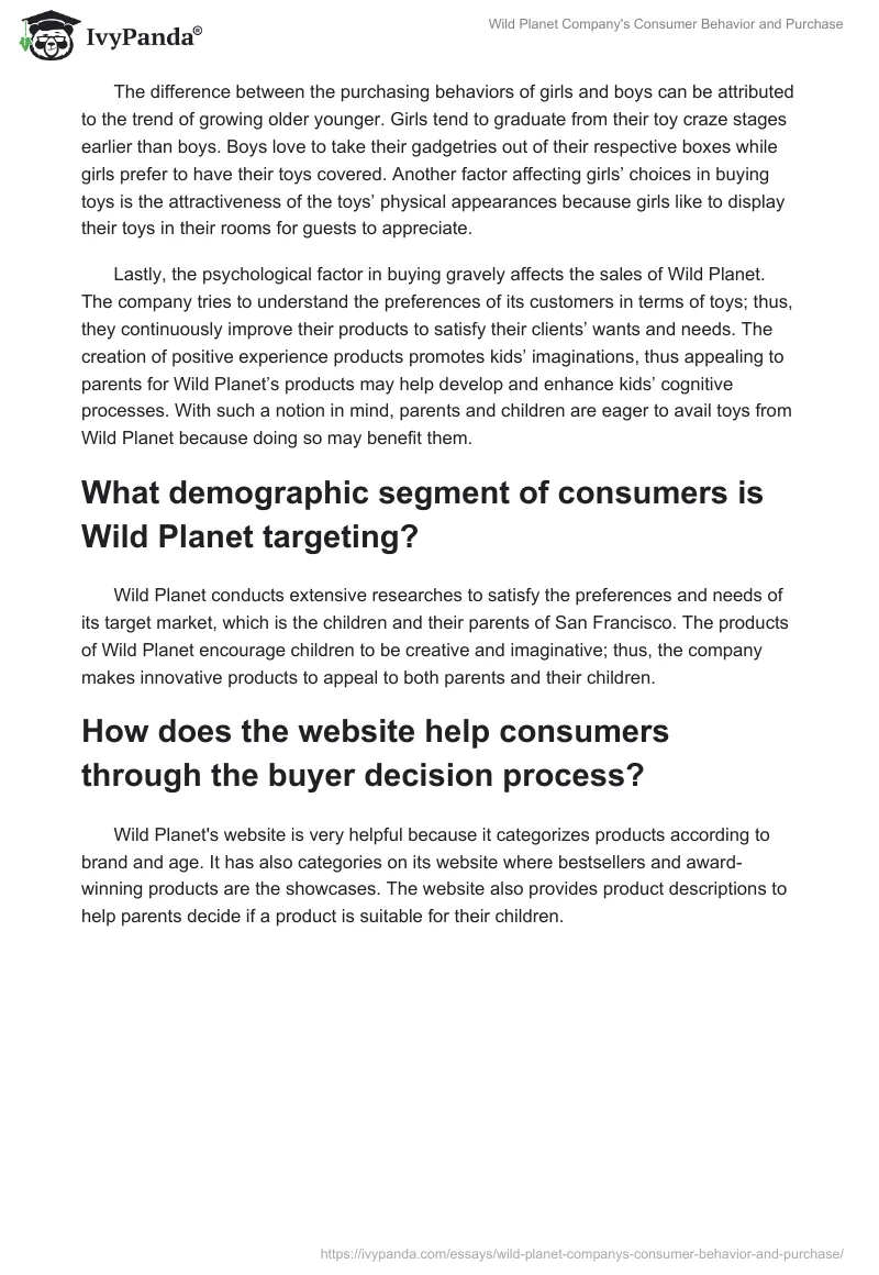 Wild Planet Company's Consumer Behavior and Purchase. Page 2