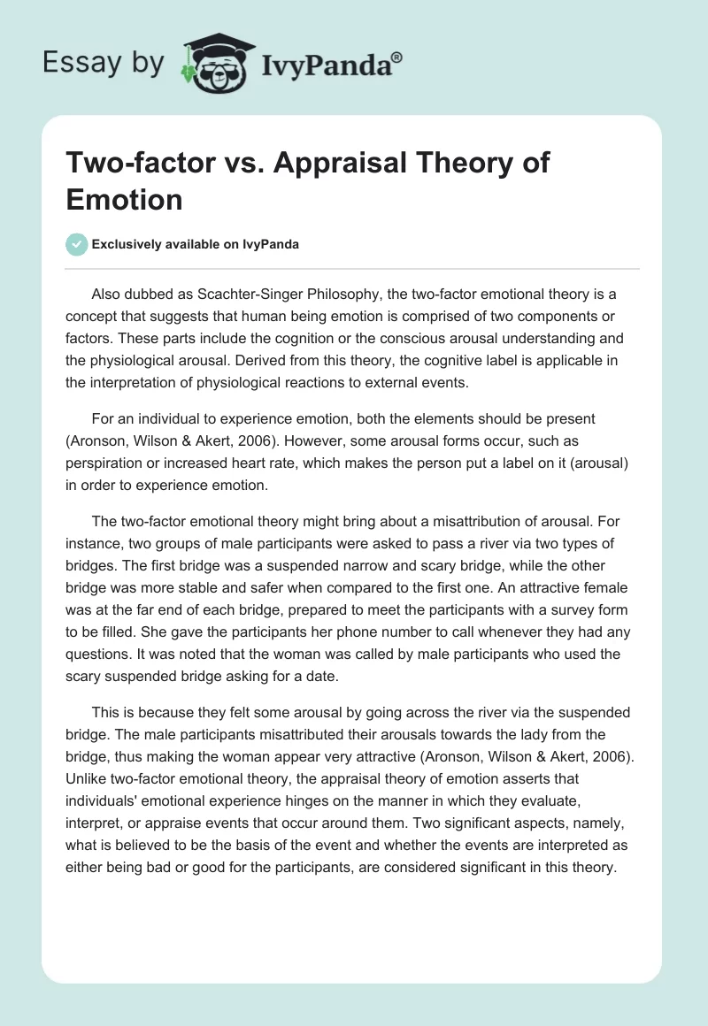 Two-factor vs. Appraisal Theory of Emotion. Page 1