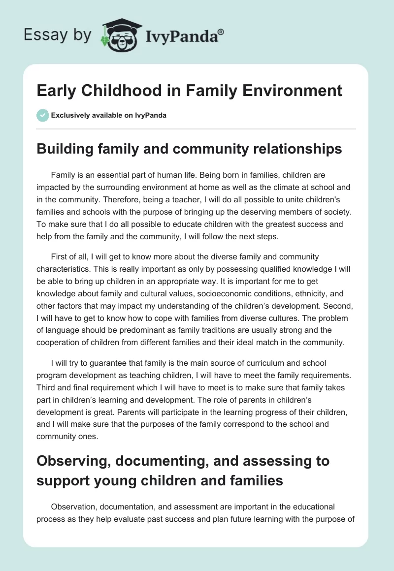 Early Childhood in Family Environment. Page 1