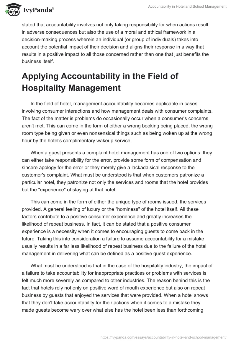 Accountability in Hotel and School Management. Page 2