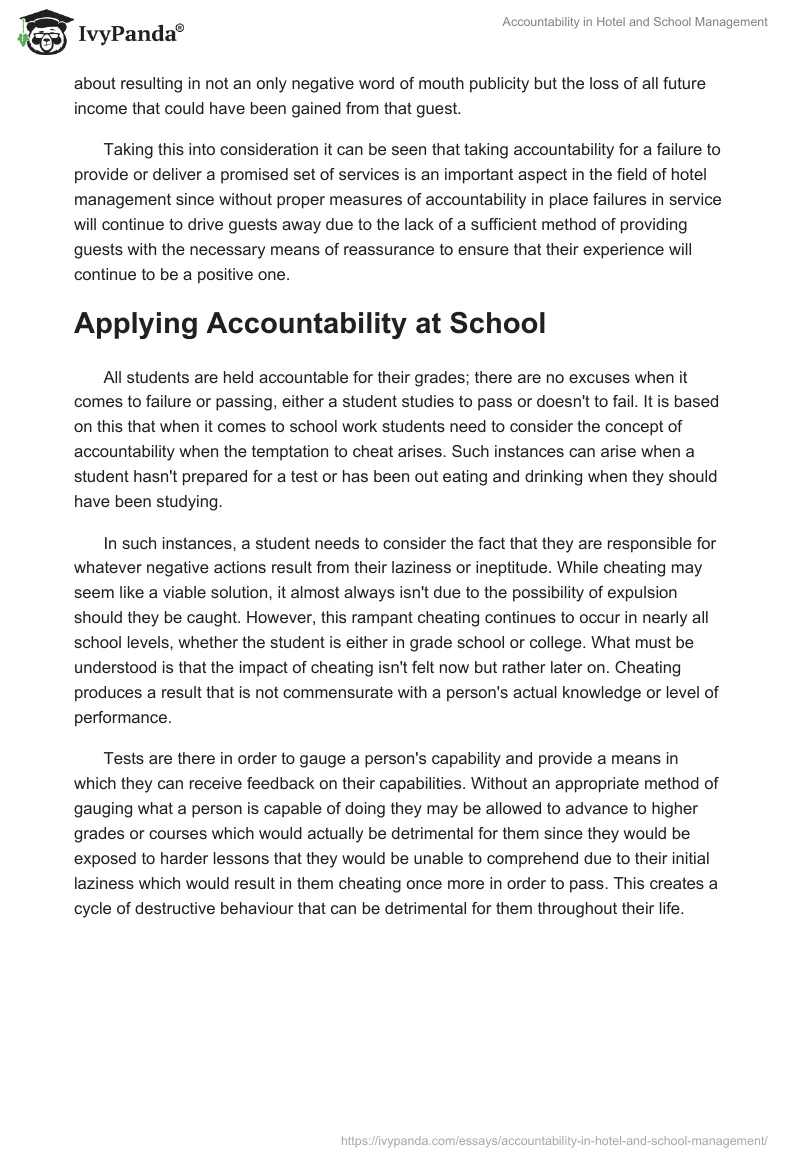 Accountability in Hotel and School Management. Page 3