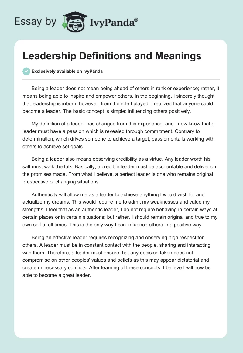Leadership Definitions and Meanings. Page 1