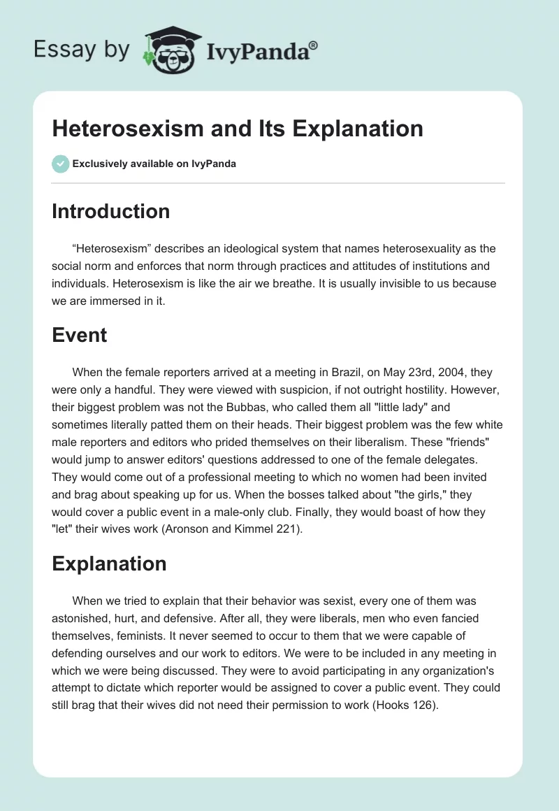 Heterosexism and Its Explanation. Page 1