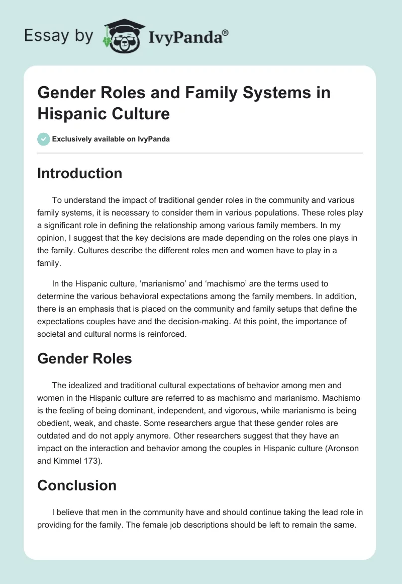 Gender Roles and Family Systems in Hispanic Culture. Page 1