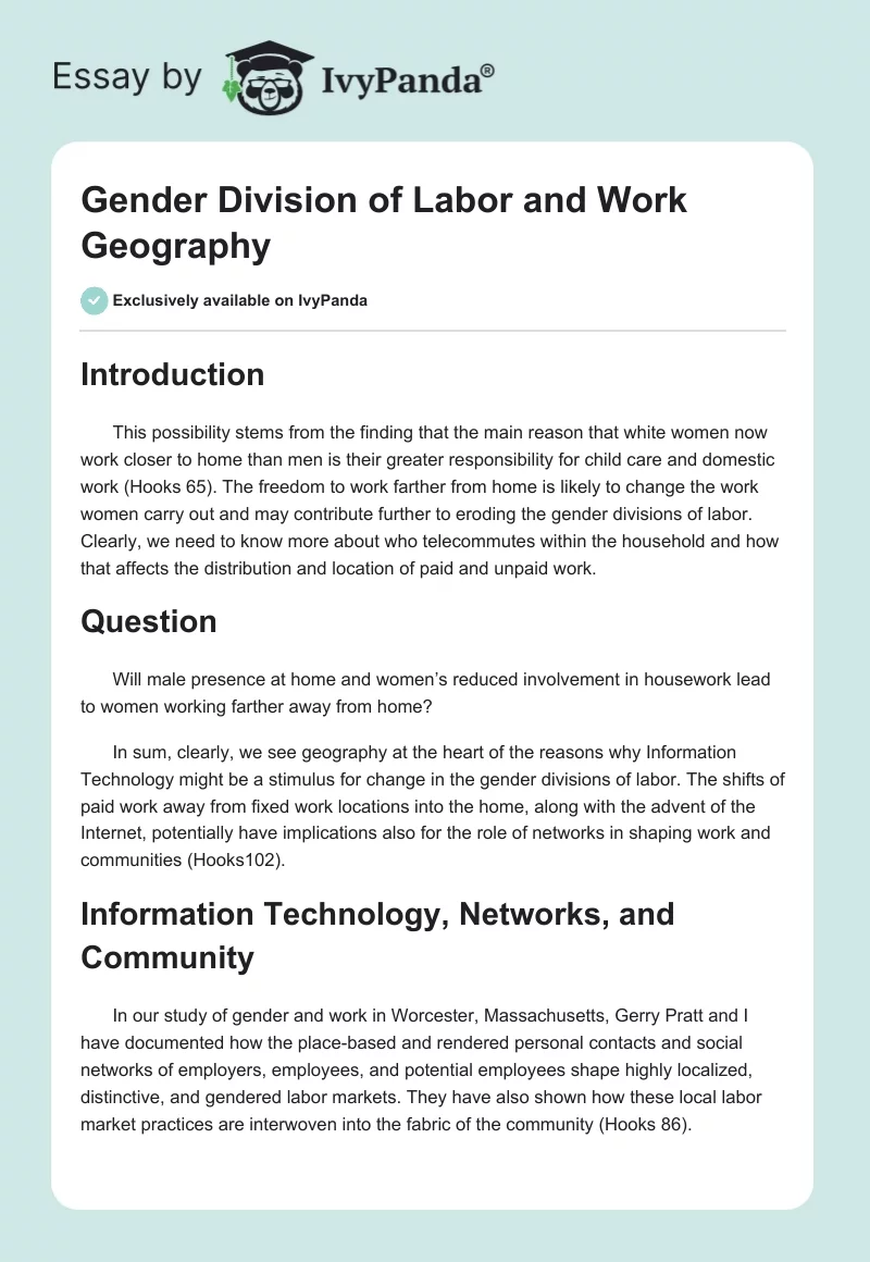 Gender Division of Labor and Work Geography. Page 1