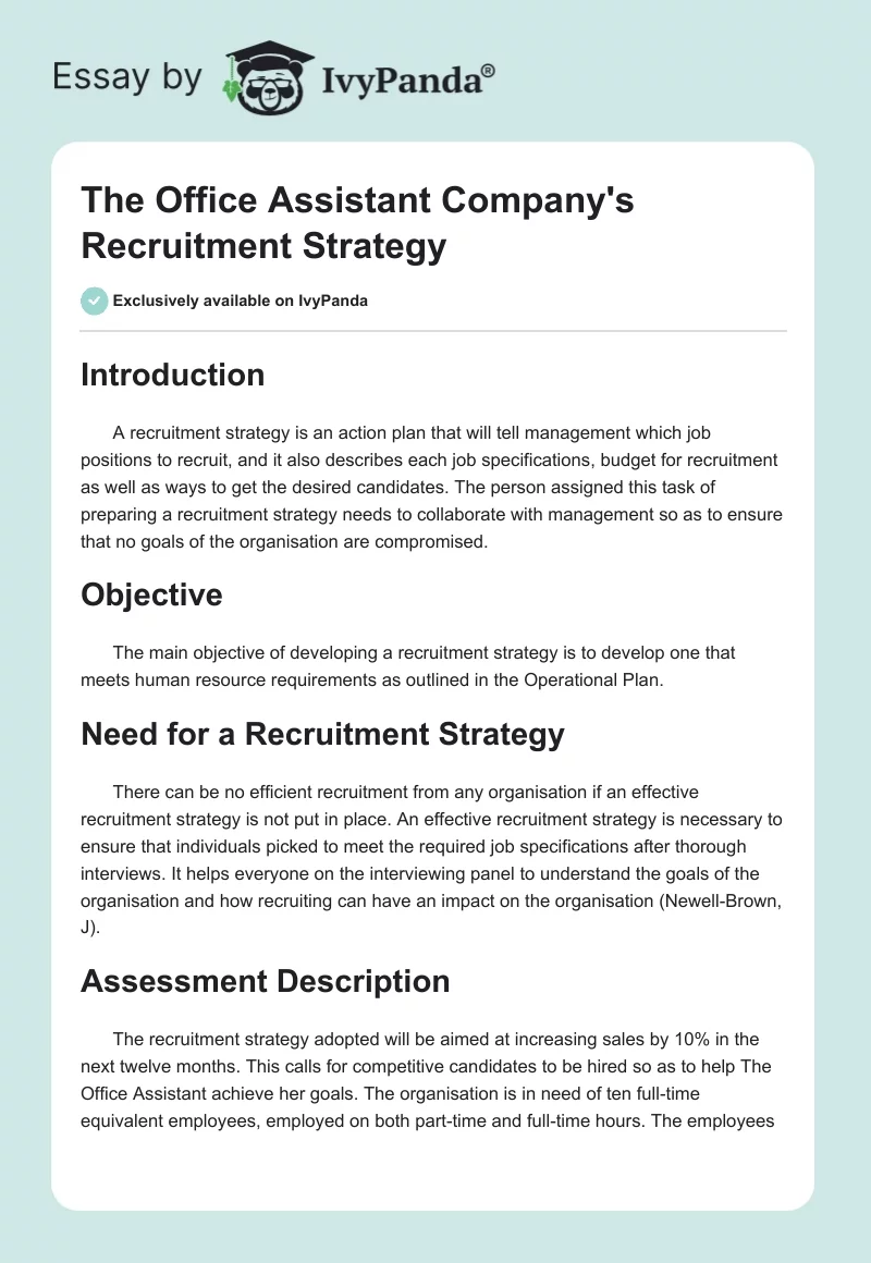 The Office Assistant Company's Recruitment Strategy. Page 1