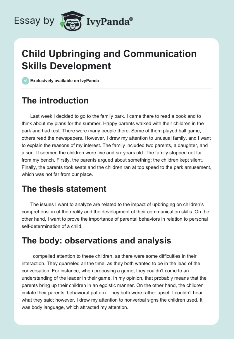Child Upbringing and Communication Skills Development. Page 1