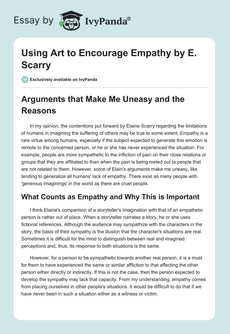 "Using Art to Encourage Empathy" by E. Scarry. Page 1
