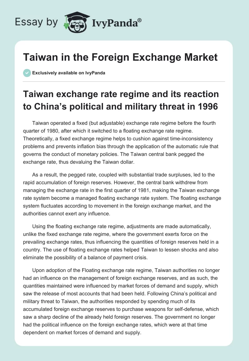 Taiwan in the Foreign Exchange Market. Page 1