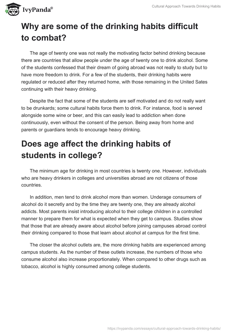 Cultural Approach Towards Drinking Habits. Page 2