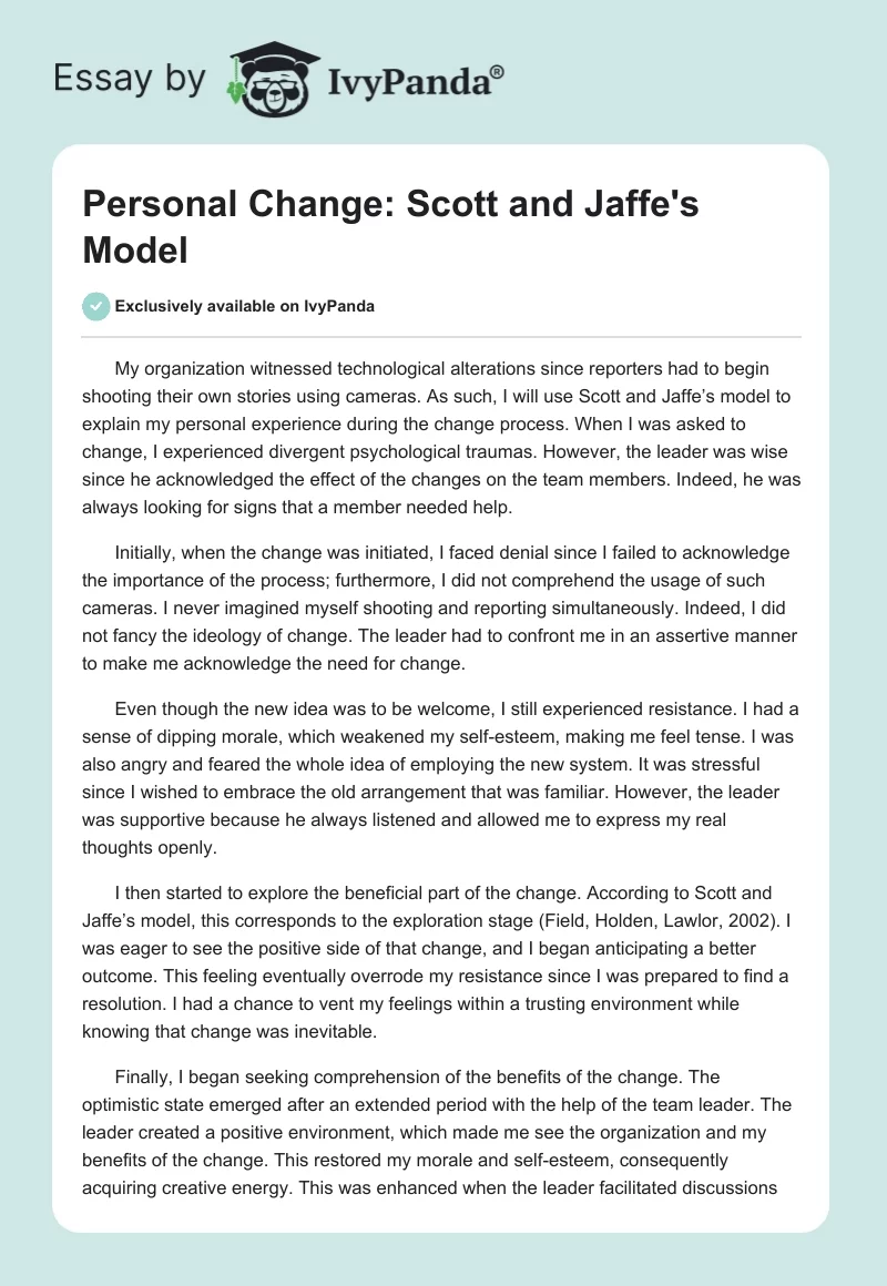 Personal Change: Scott and Jaffe's Model. Page 1