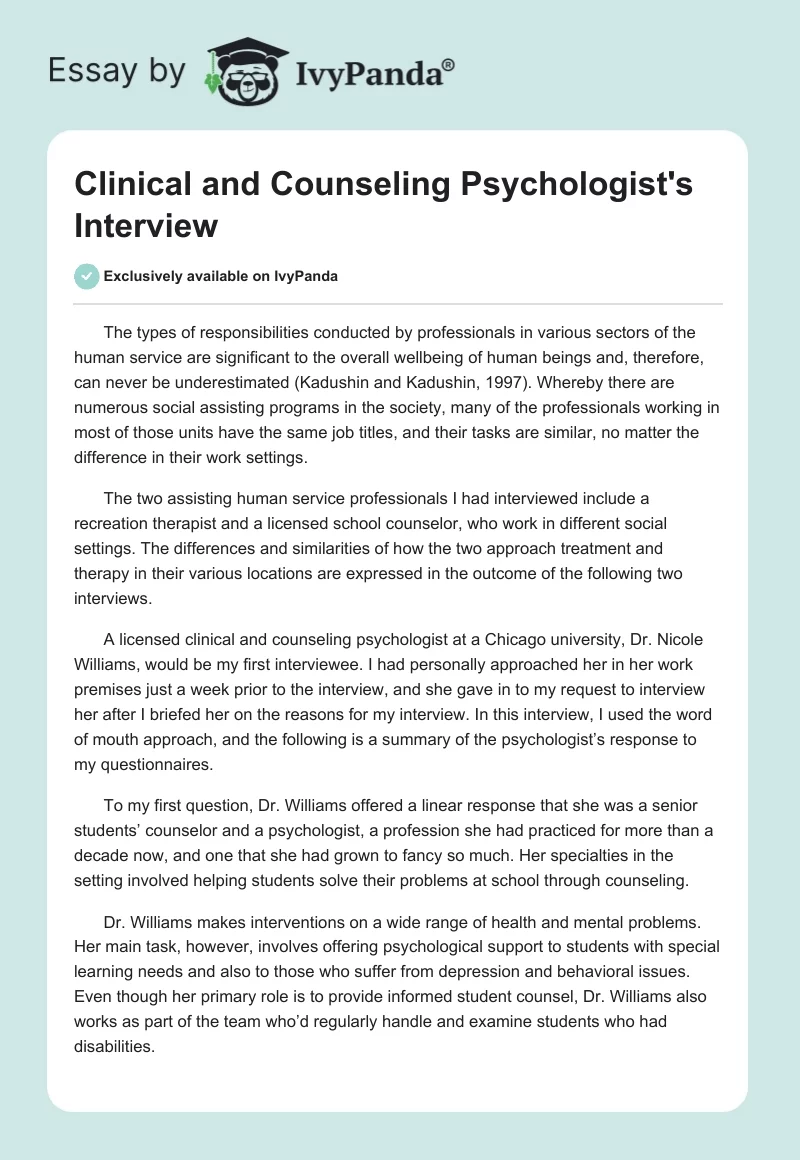 Clinical and Counseling Psychologist's Interview. Page 1