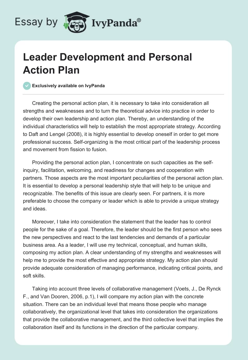 Leader Development and Personal Action Plan. Page 1
