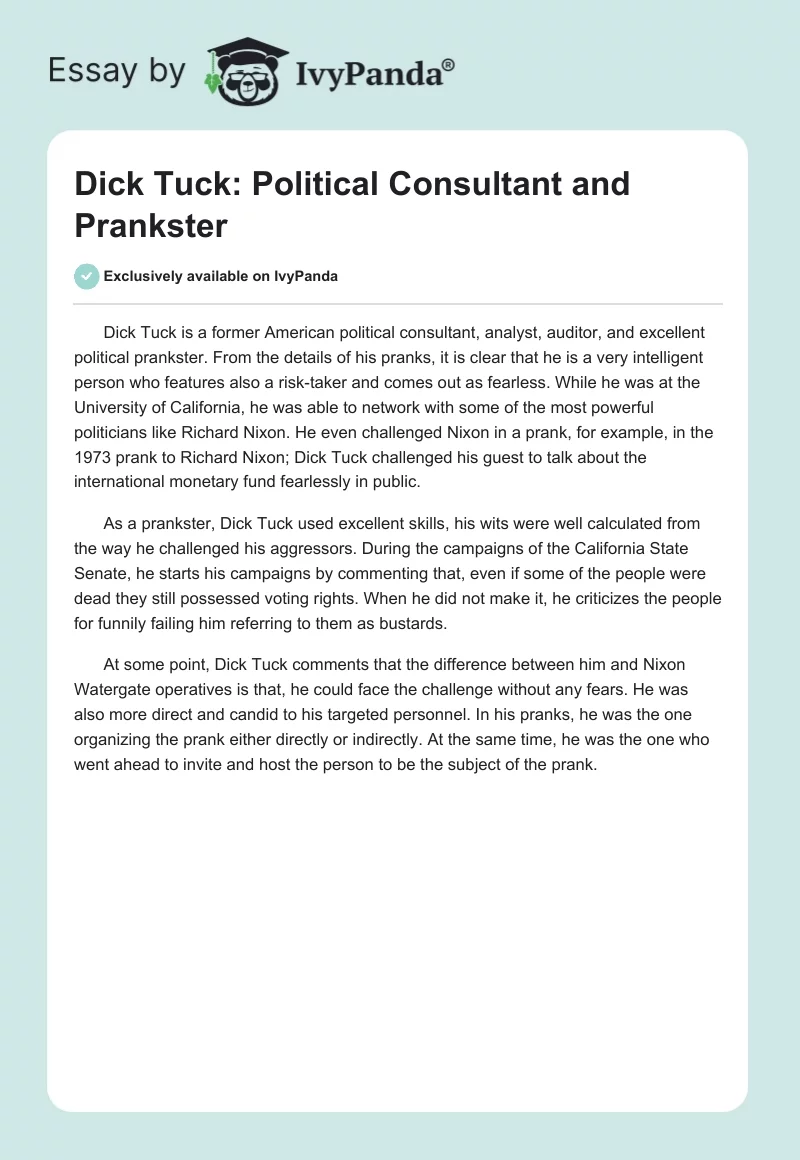 Dick Tuck: Political Consultant and Prankster. Page 1