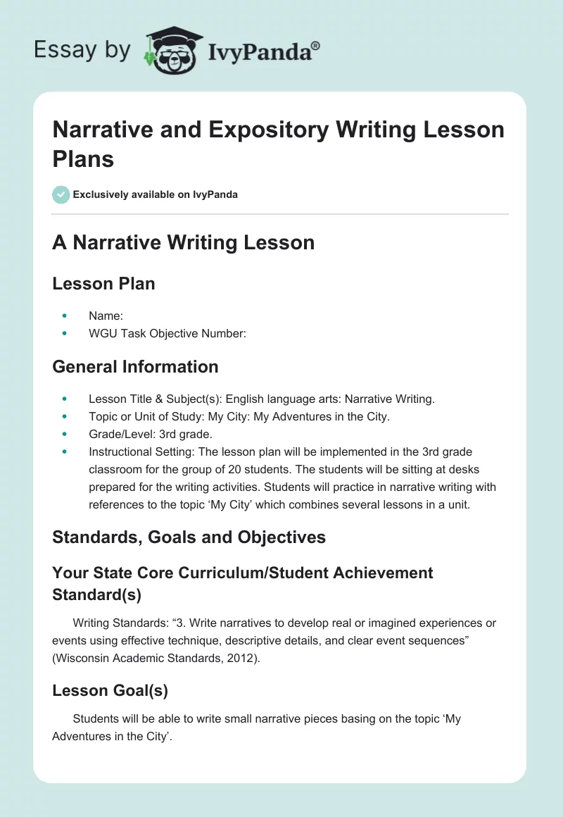 Narrative and Expository Writing Lesson Plans. Page 1