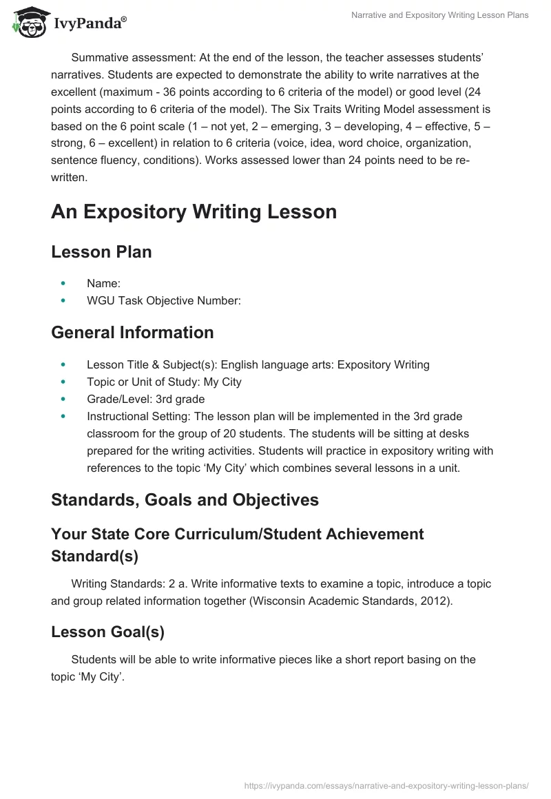 Narrative and Expository Writing Lesson Plans. Page 5