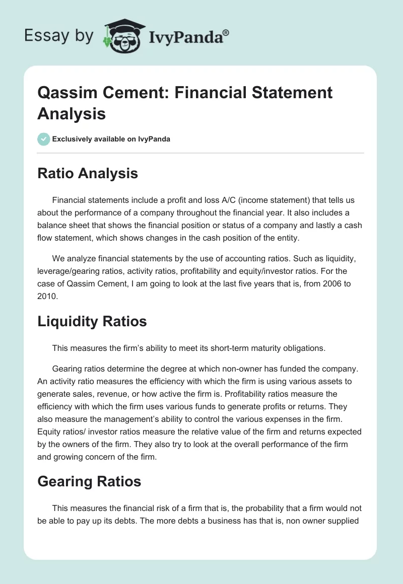 Qassim Cement: Financial Statement Analysis. Page 1