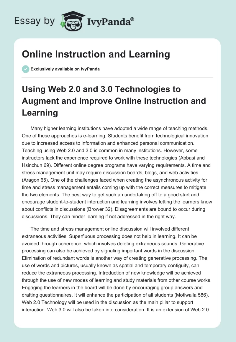 Online Instruction and Learning. Page 1