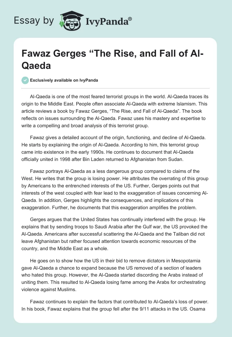 Fawaz Gerges “The Rise, and Fall of Al-Qaeda". Page 1