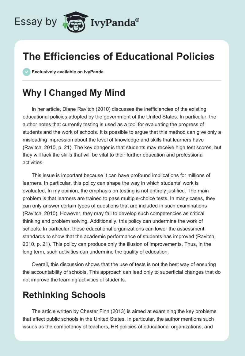 The Efficiencies of Educational Policies. Page 1